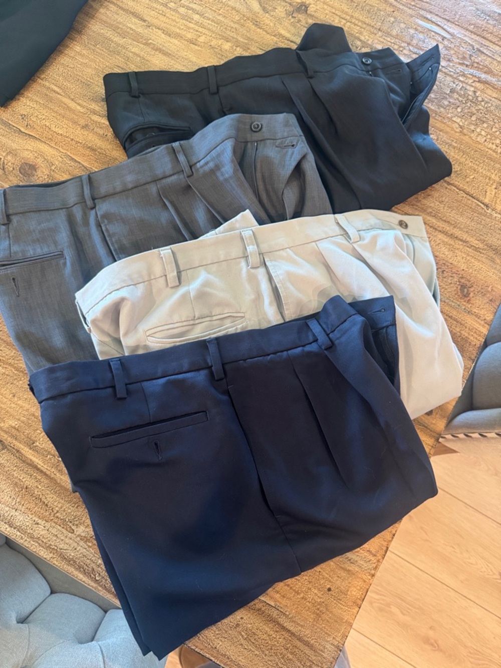 Men's Classic Pleated Dress Pants - Navy, Khaki, Gray, Black
